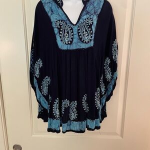 Boho Blue Embroidered Top